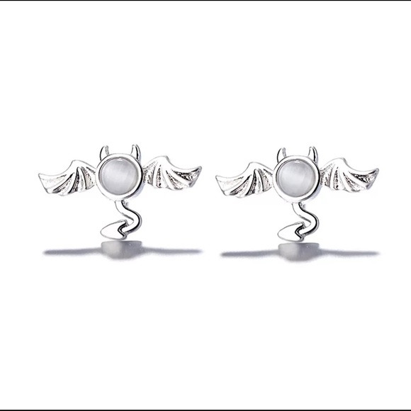 Jewelry - 925 SS Lil Devil Bat Earrings Goth Glam